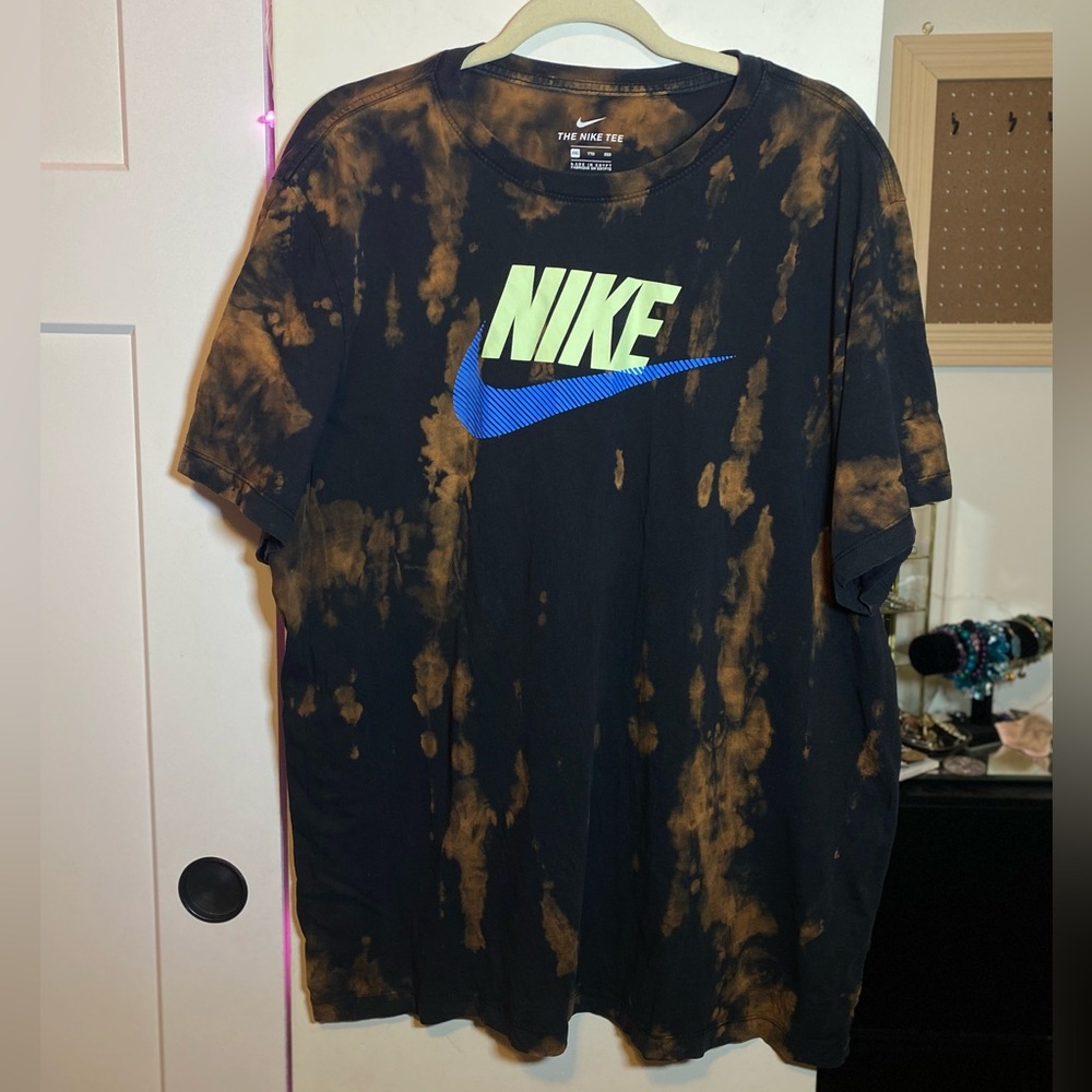 Upcycled Black Acid-Wash Nike Tee XXL EUC